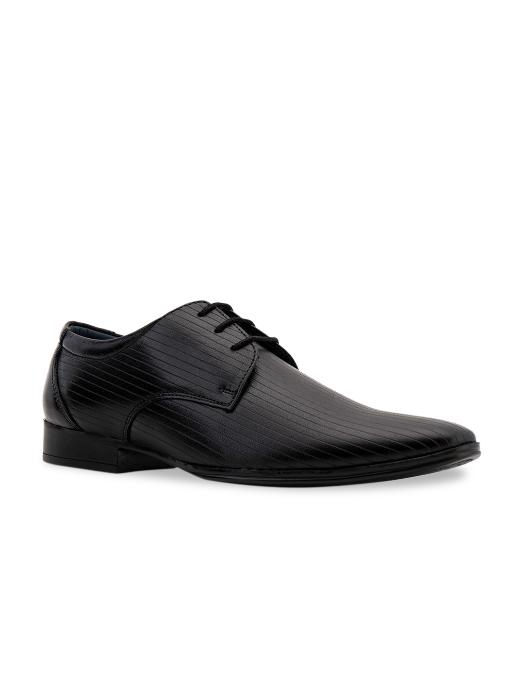 

Khadims Men Black Textured Genuine Leather Formal Derbys