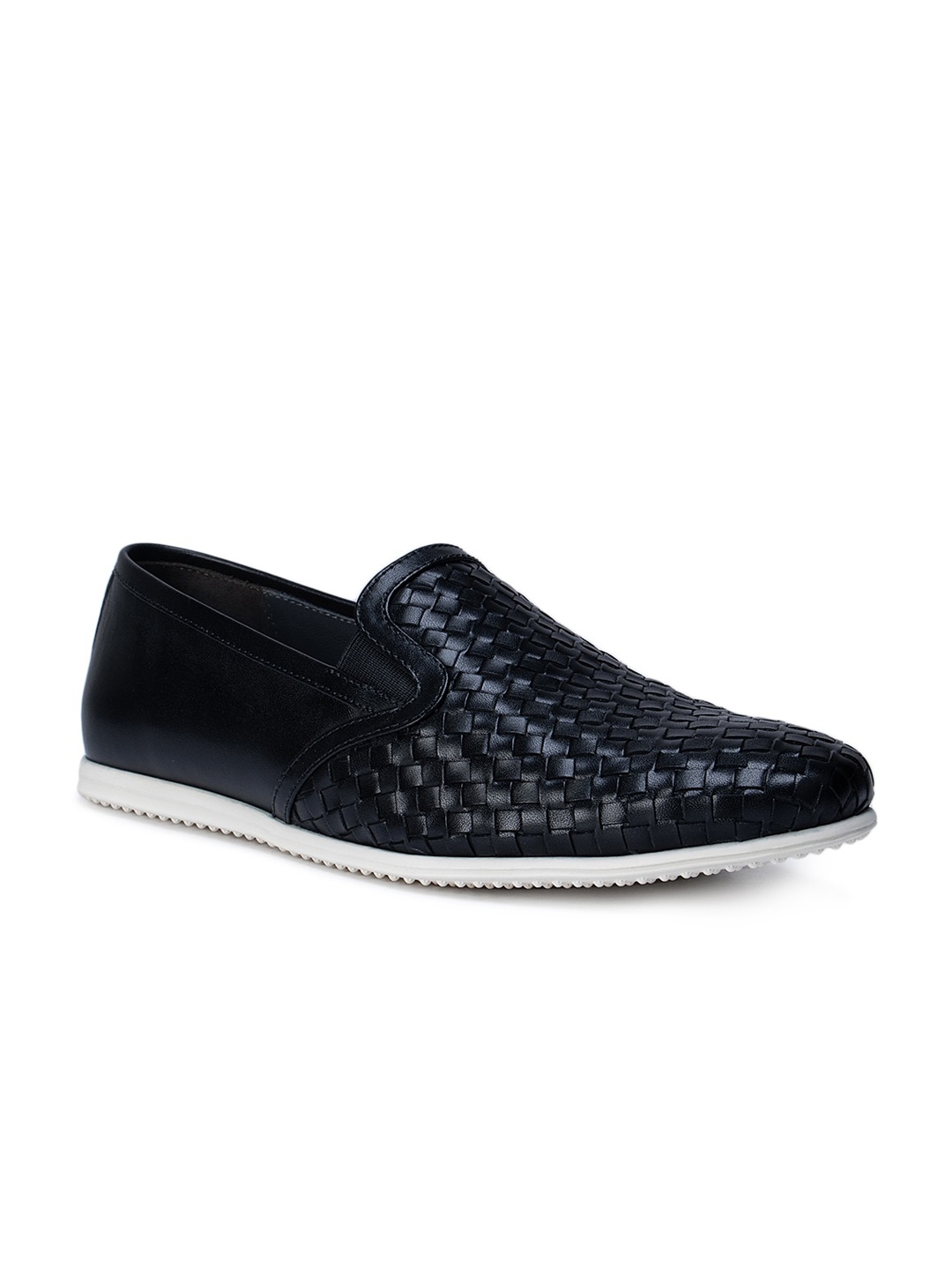 

ROSSO BRUNELLO Men Black Woven Design Leather Slip-On Sneakers