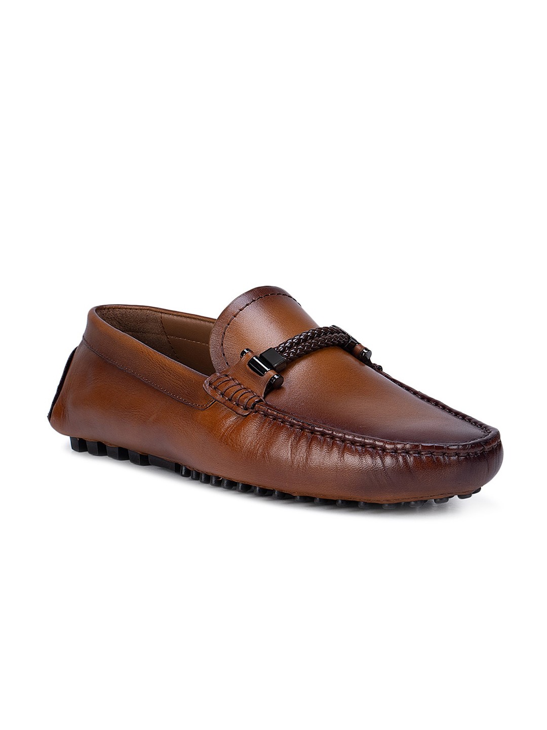 

ROSSO BRUNELLO Men Brown Textured Leather Driving Shoes