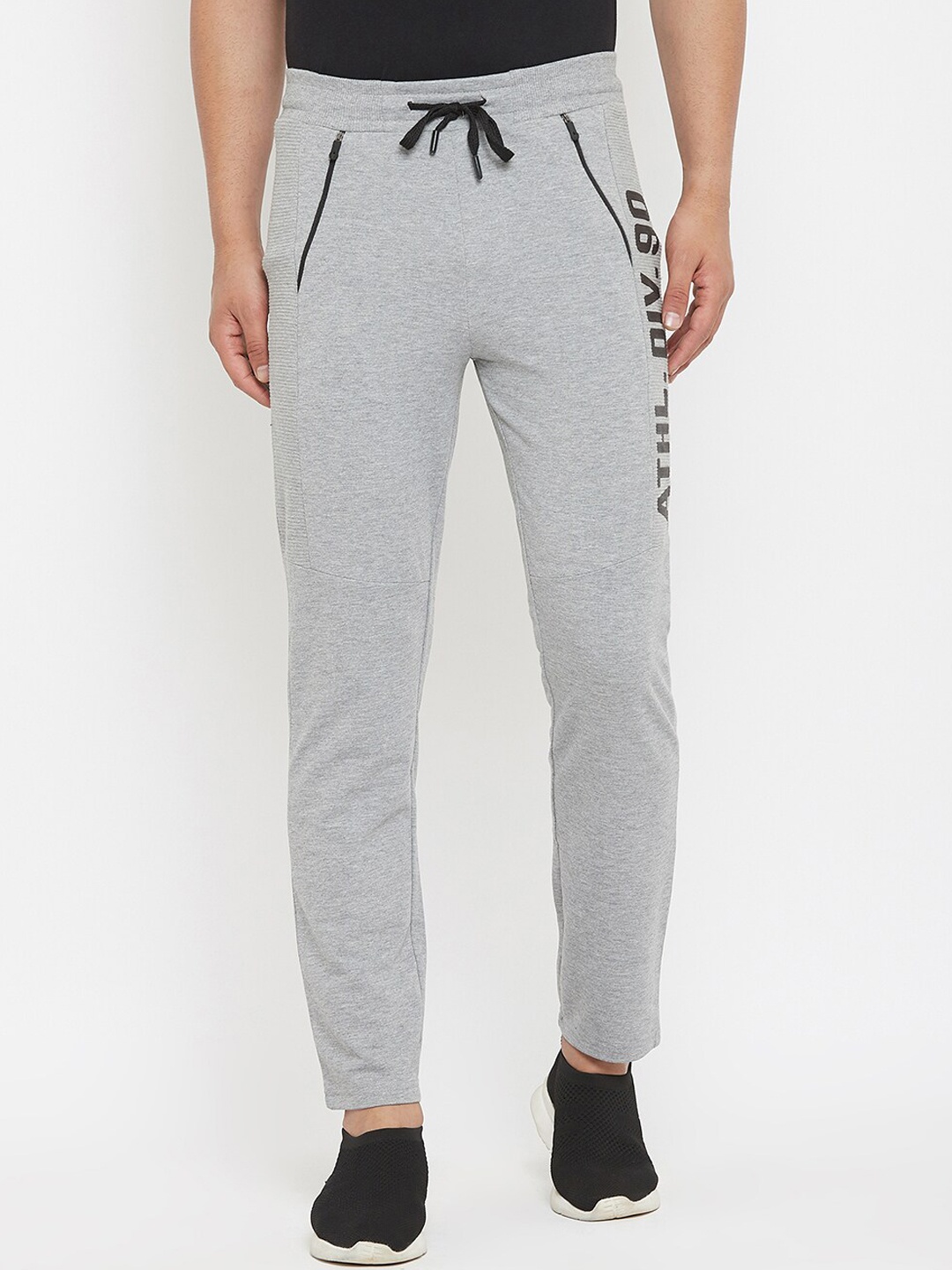 

Duke Men Grey Melange & Black Typography Printed Track Pants