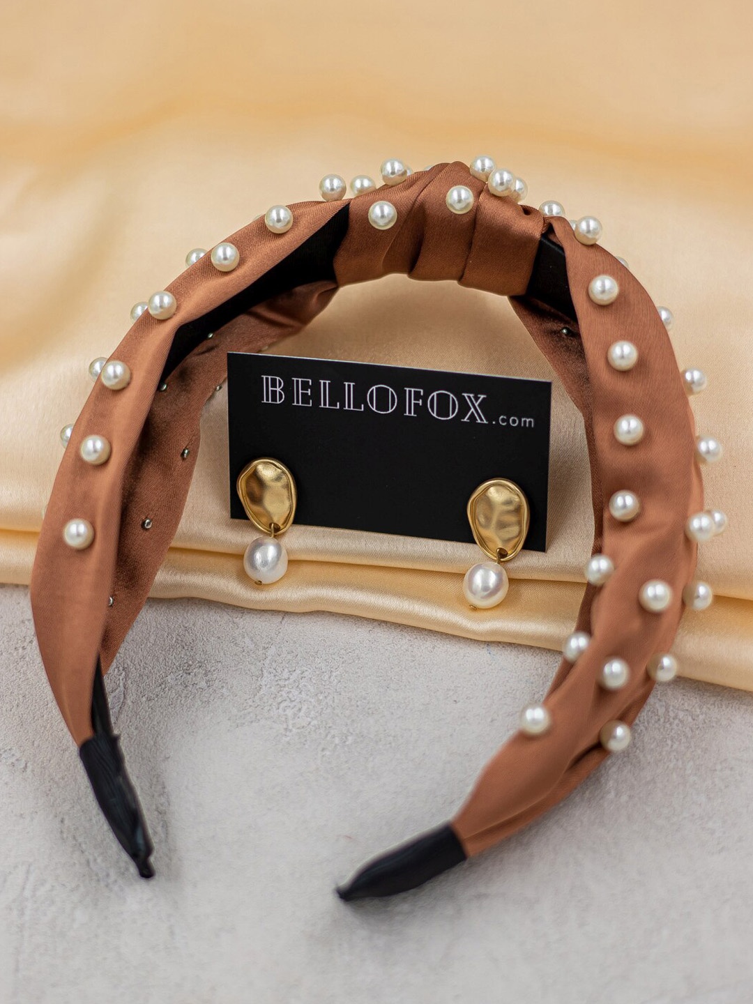 

Bellofox Women Brown & White Set of 2 Embellished Hairband