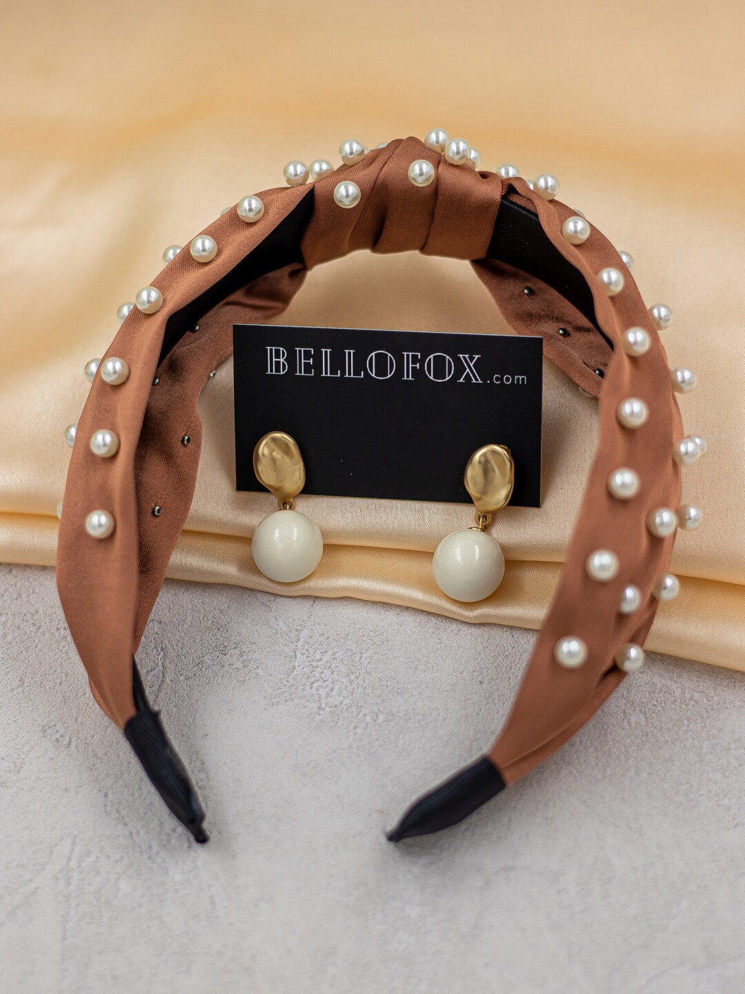 

Bellofox Women Brown & Gold Combo of Hair Accessories & Earrings