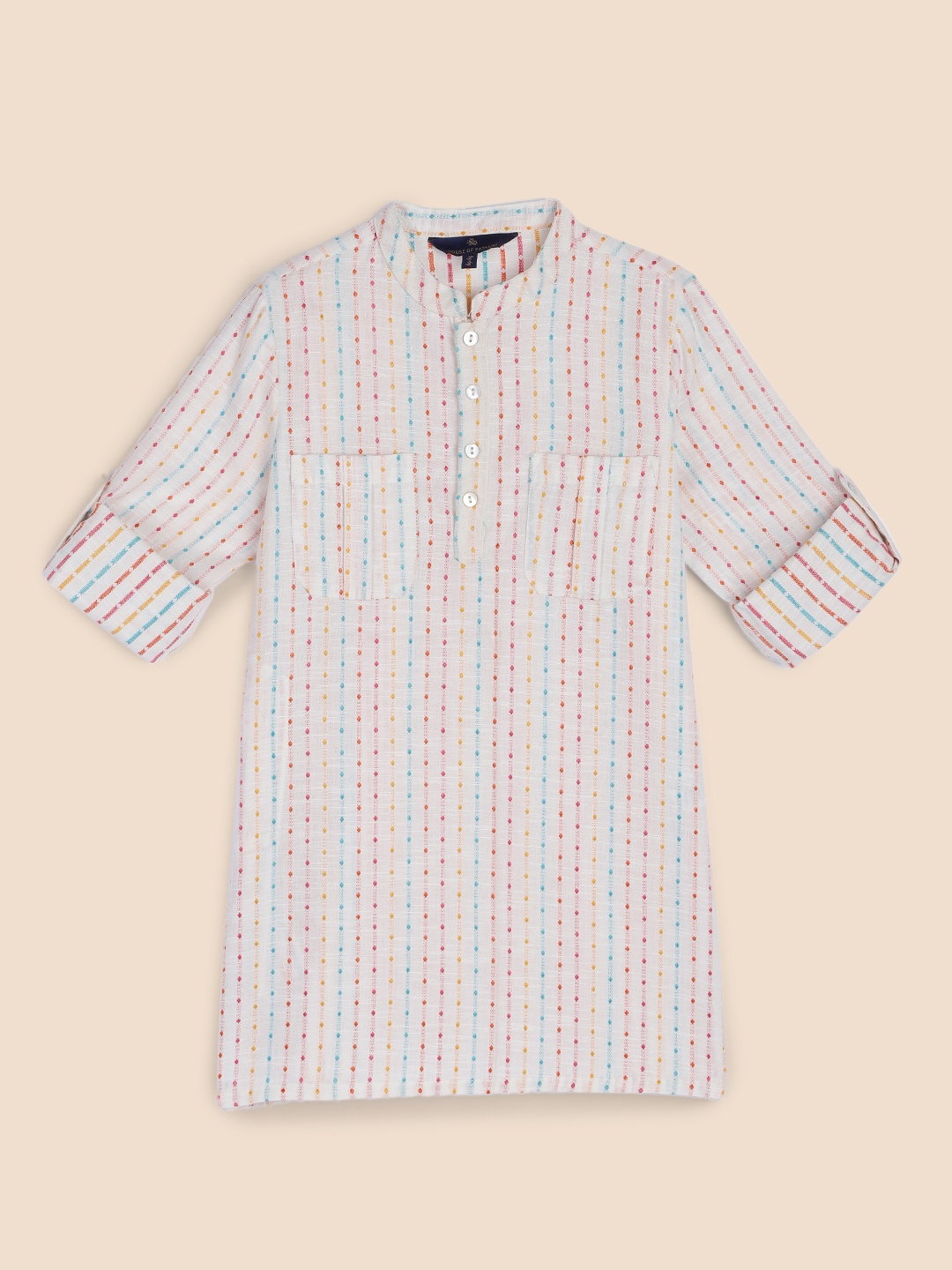 

House of Pataudi Boys Multicoloured Striped Pure Cotton Kurta, Multi