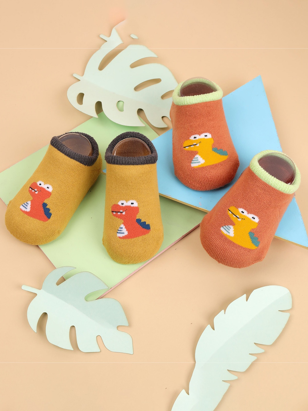 

KICKS & CRAWL Infants Kids Pack Of 2 Patterned Ankle-Length Socks, Orange