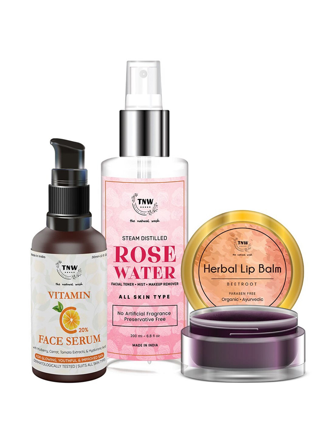 

TNW the natural wash Face Toner, Vitamin C Face Serum & Lip Balm Combo Pack, Pink