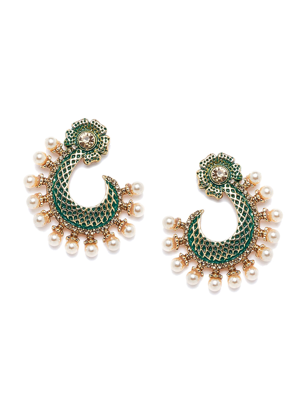 

PANASH Gold-Plated & Green Floral Drop Earrings