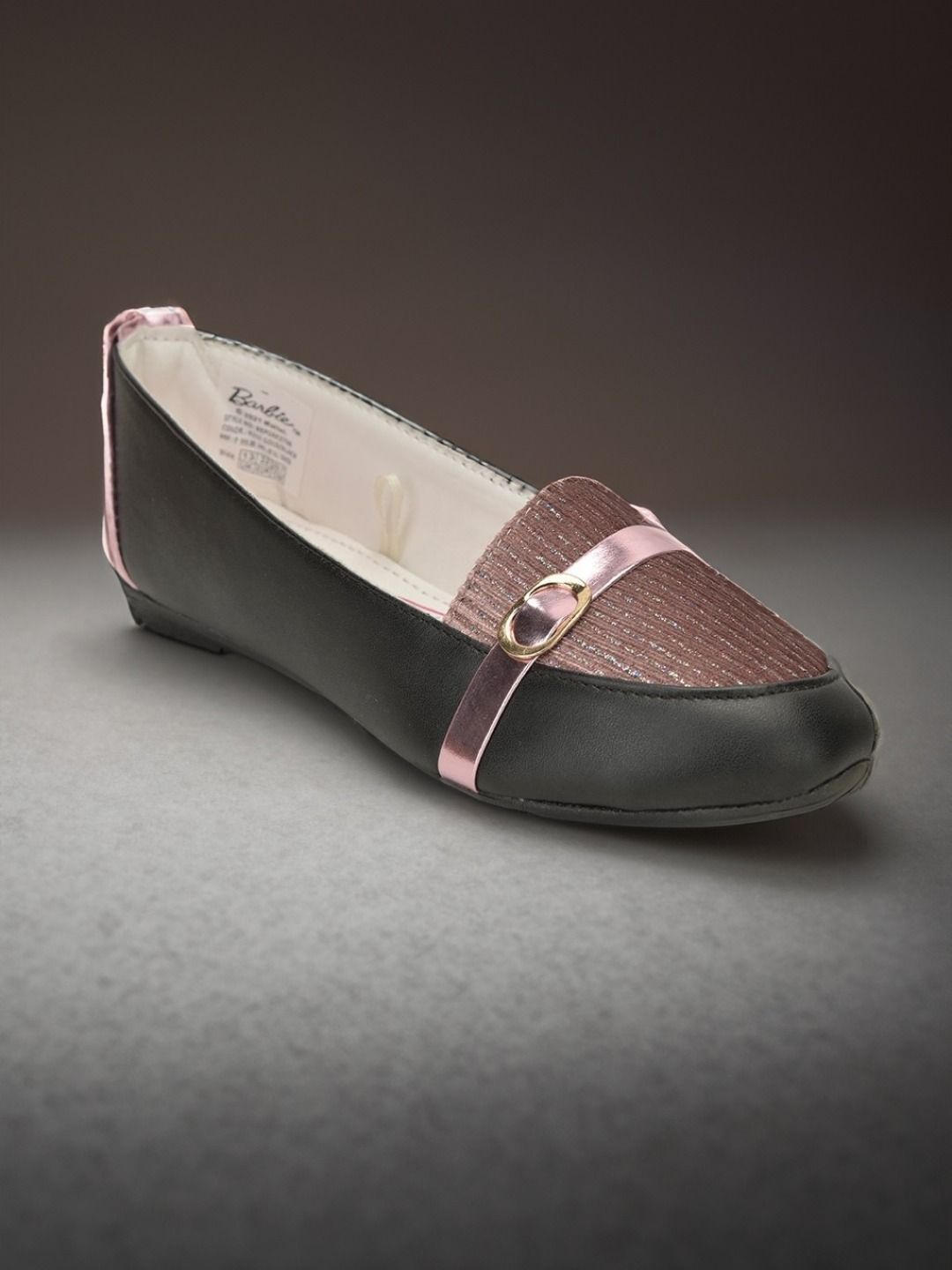 

toothless Girls Black & Rose Gold-Coloured Barbie Ballerinas Flats