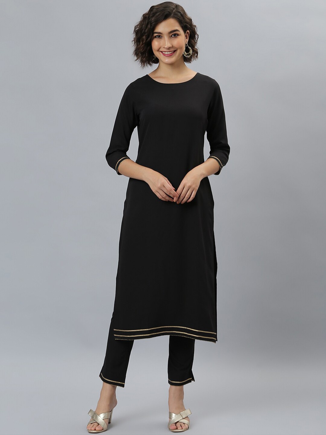 

Janasya Women Black Regular Kurta with Trousers
