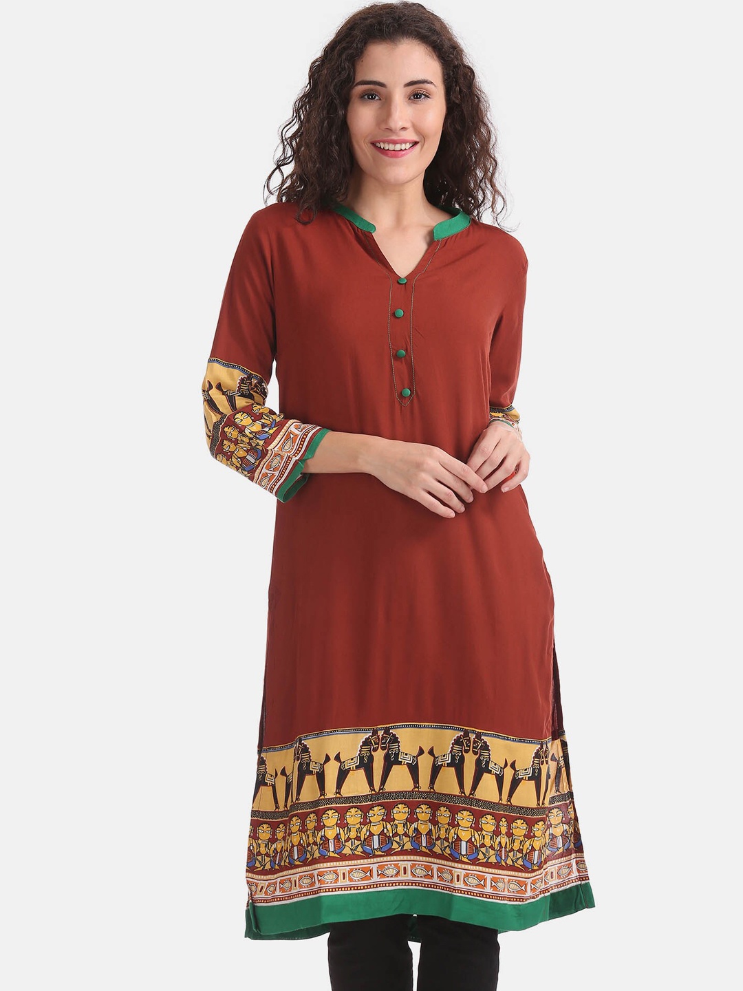 

Karigari Women Brown Ethnic Motifs Printed Kurta