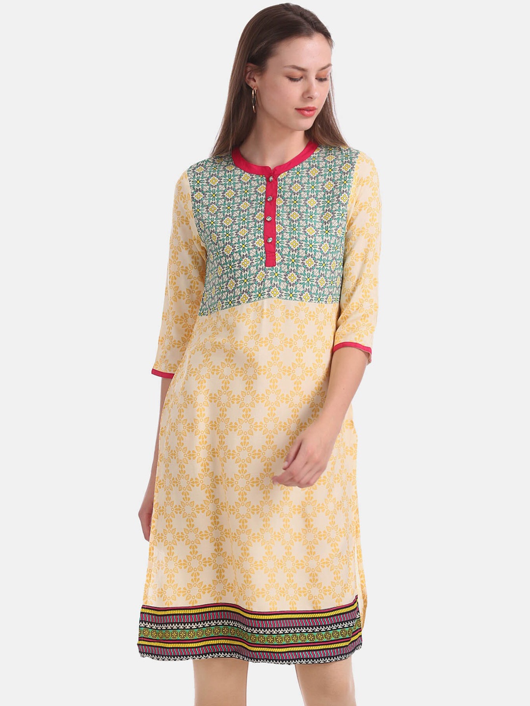 

Karigari Women Yellow Ethnic Motifs Printed Kurta