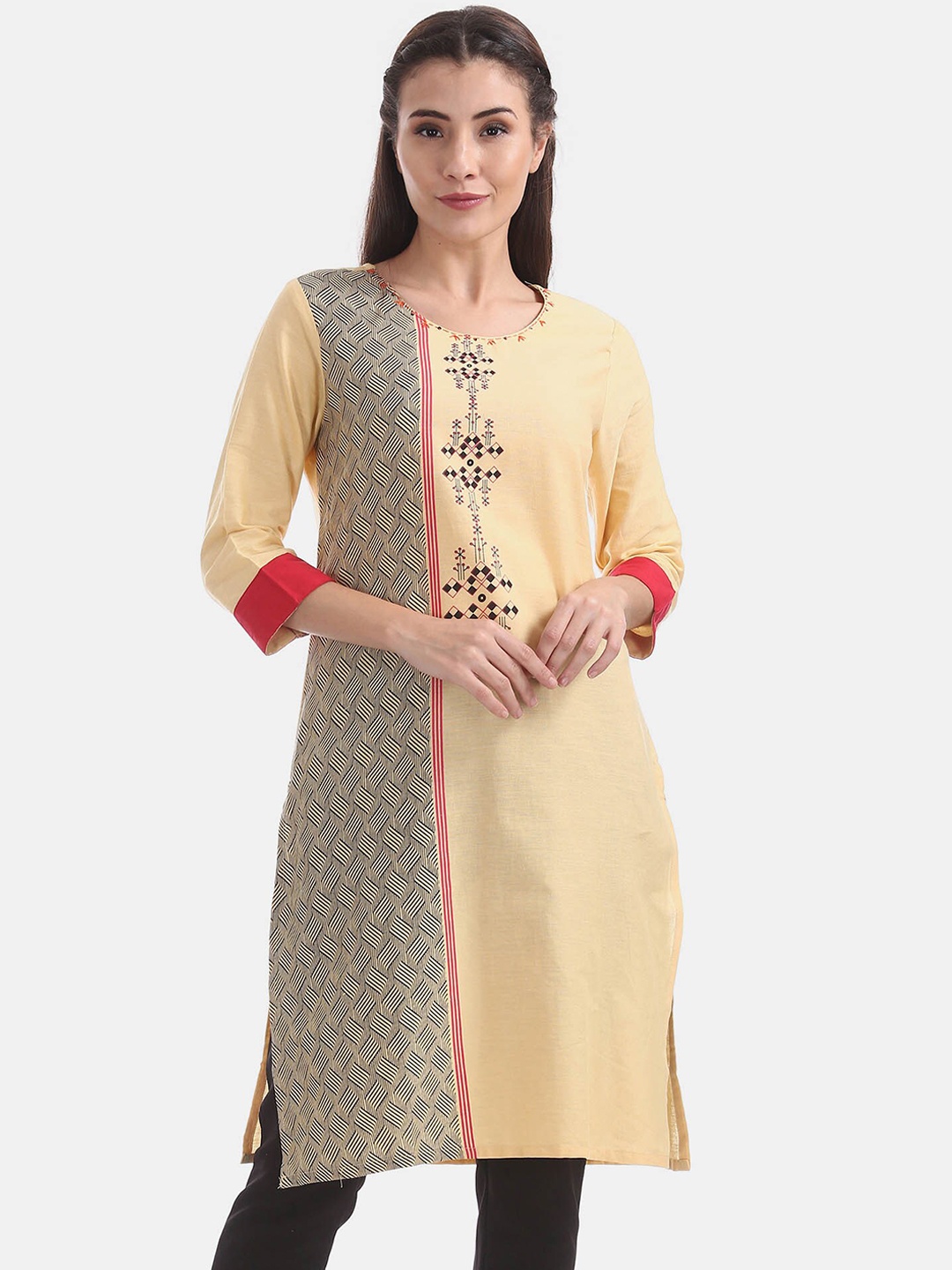 

Karigari Women Yellow & Red Ethnic Motifs Printed Kurta