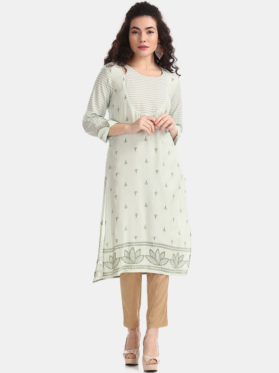 

Karigari Women Green Ethnic Motifs Printed Kurta