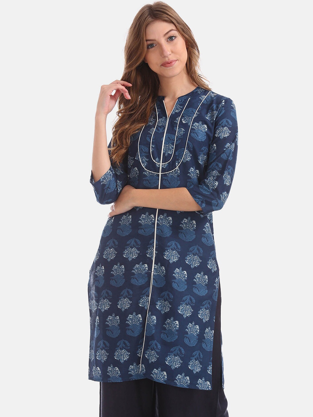 

Karigari Women Blue Ethnic Motifs Printed Pure Cotton Kurta