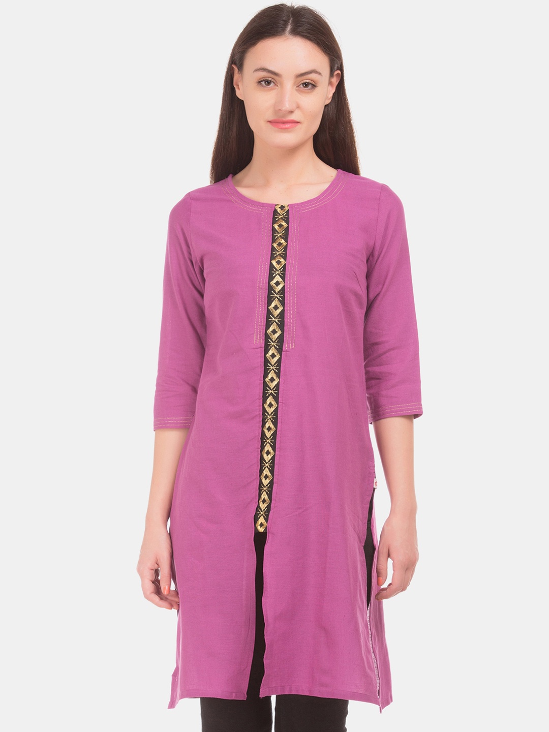 

Karigari Women Purple Embroidered Pure Cotton Kurta