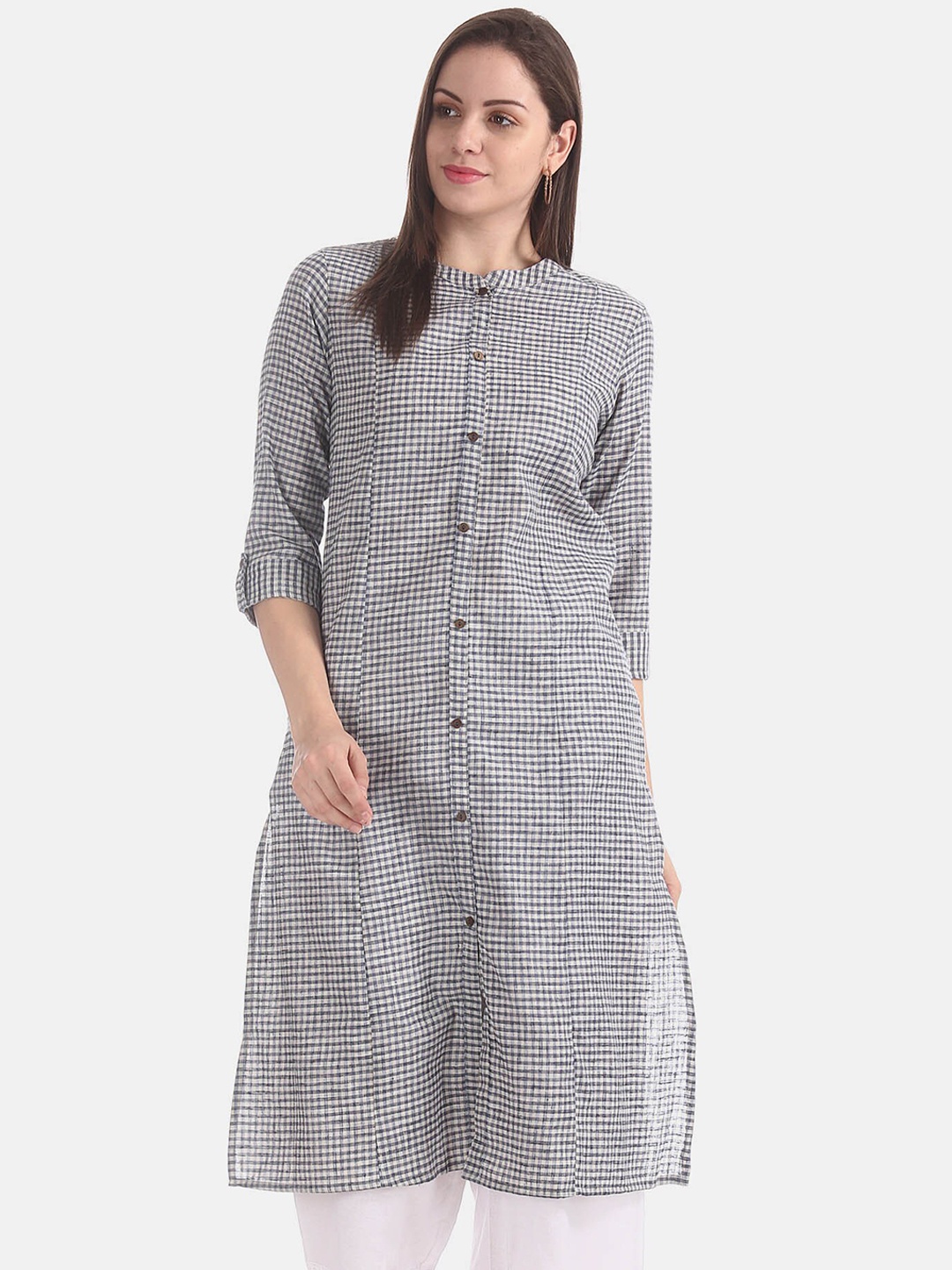 

Karigari Women Blue & Beige Checked Kurta