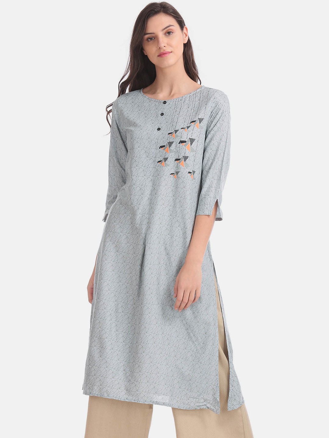 

Karigari Women Grey Floral Kurta