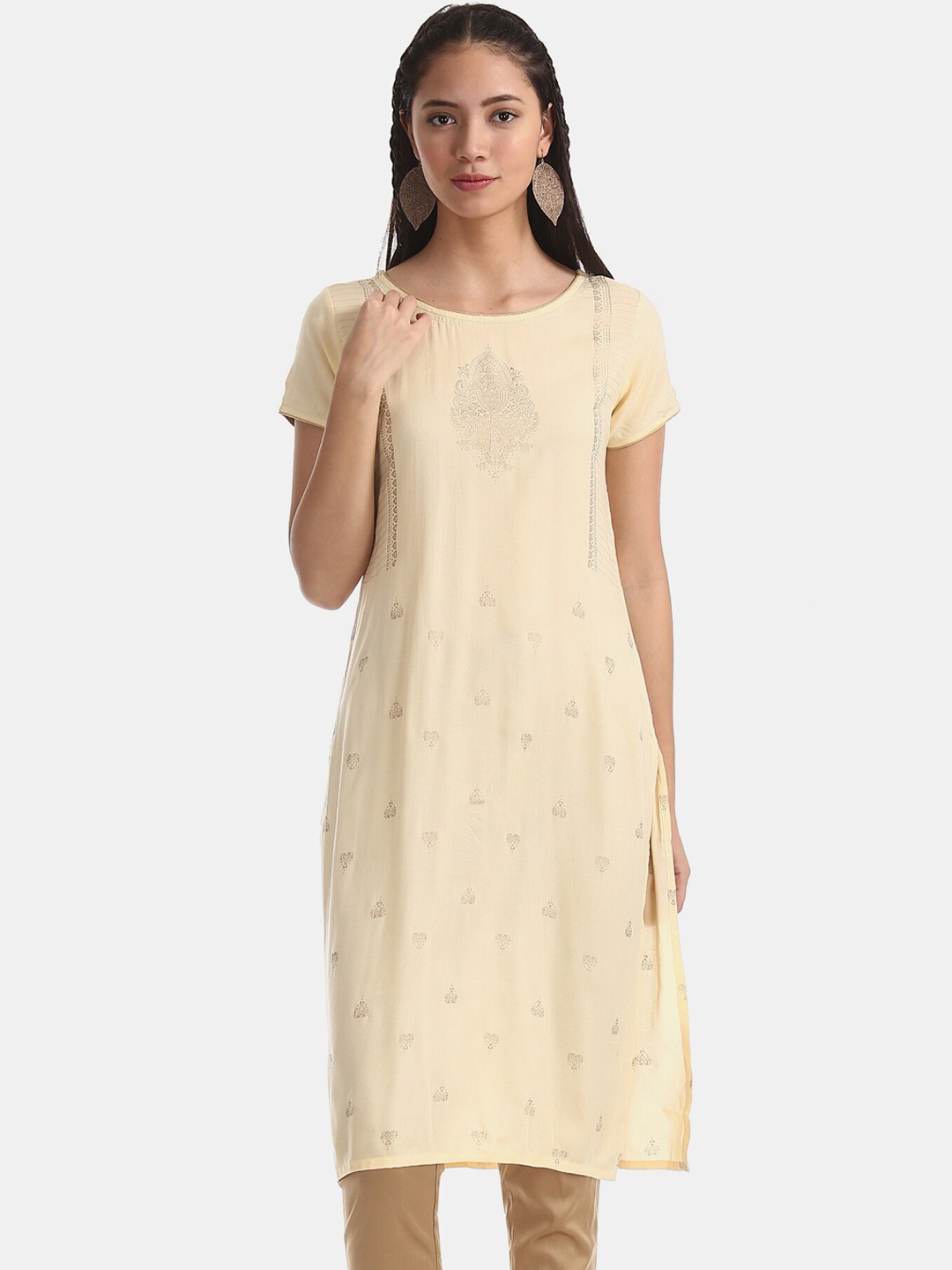 

Karigari Women Beige Floral Printed Kurta