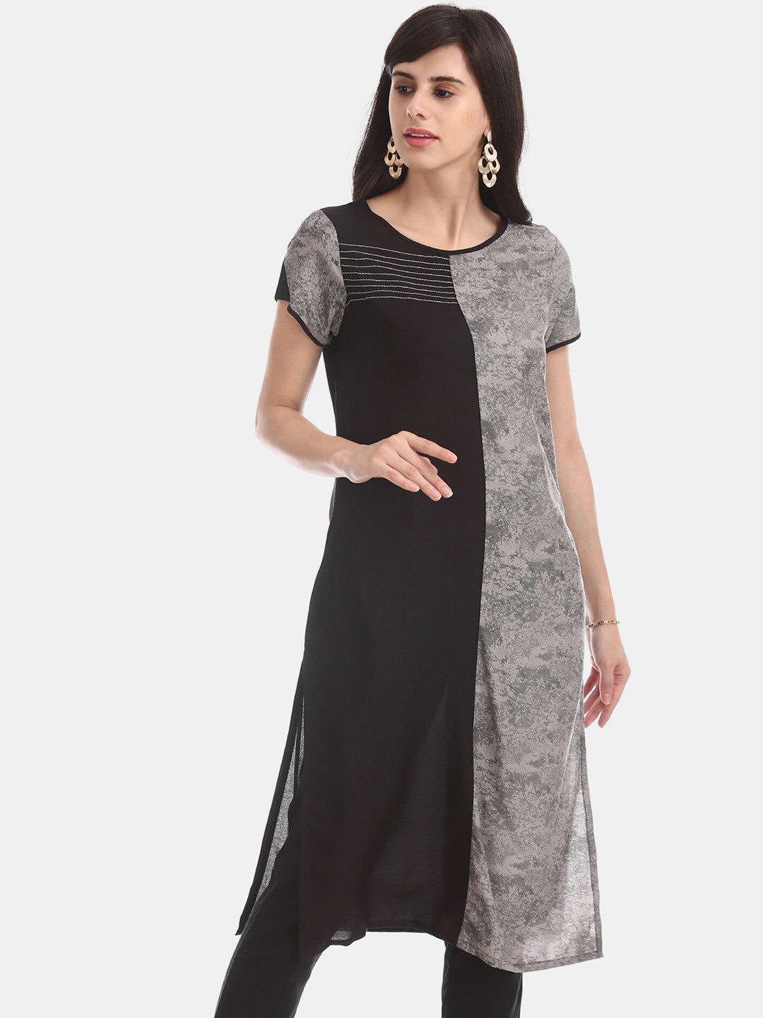 

Karigari Women Black & Grey Printed Kurta