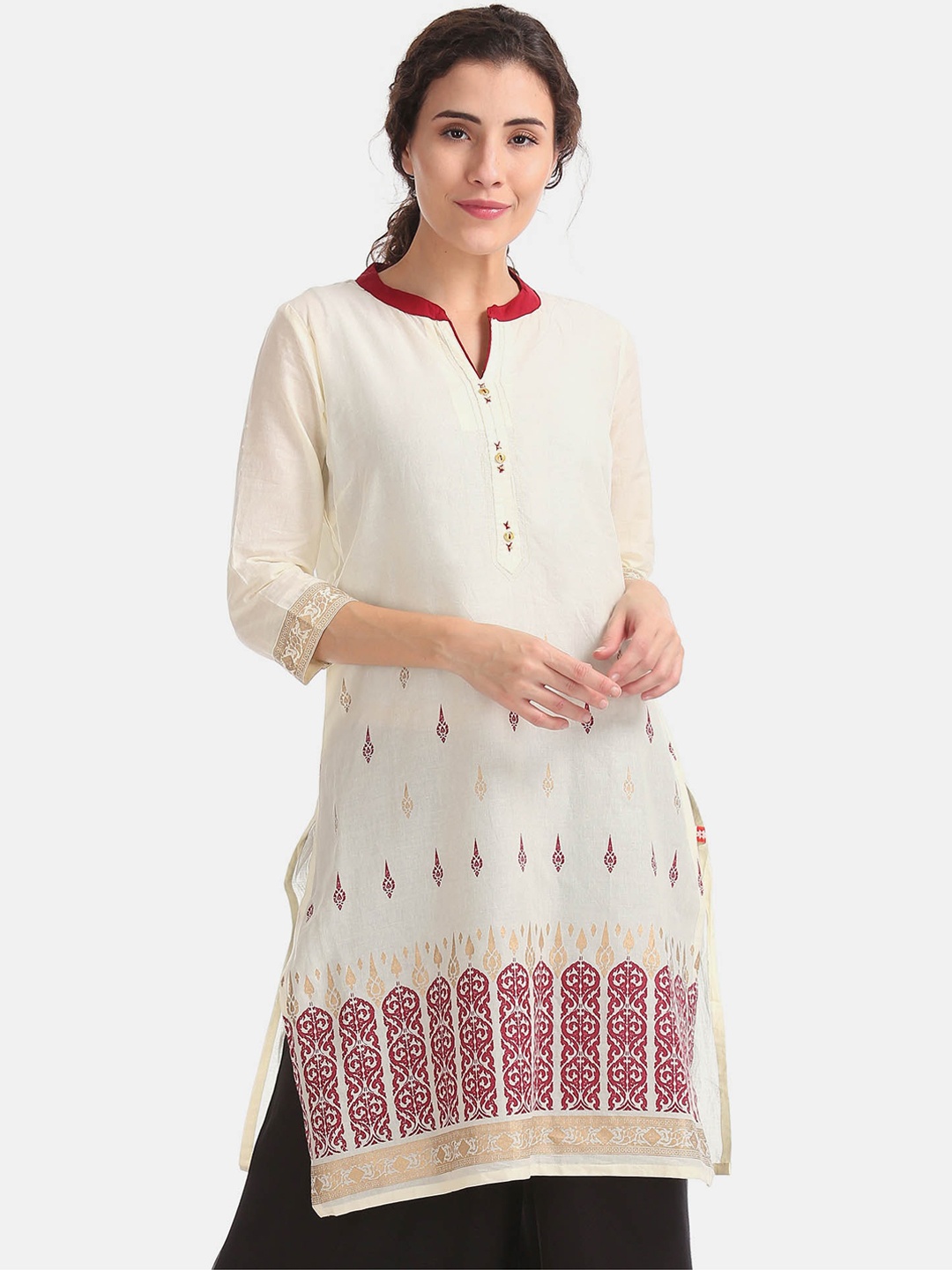 

Karigari Women White & Red Ethnic Motifs Printed Kurta