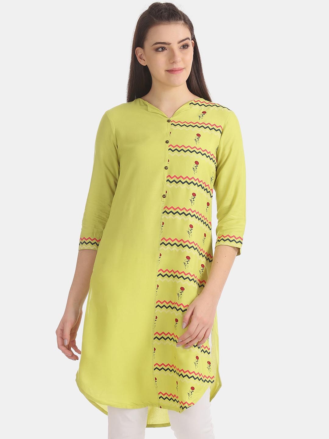 

Karigari Women Green Floral Printed Floral Kurta