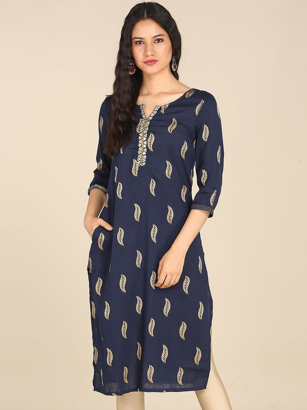 

Karigari Women Blue Ethnic Motifs Thread Work Kurta