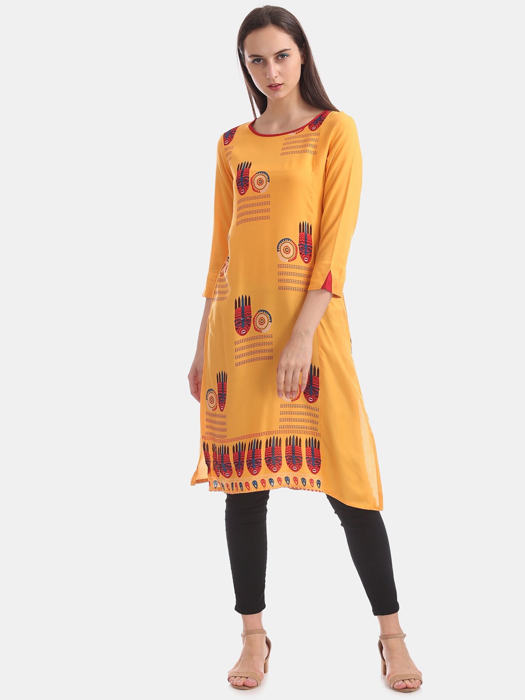 

Karigari Women Yellow & Red Quirky Printed Kurta