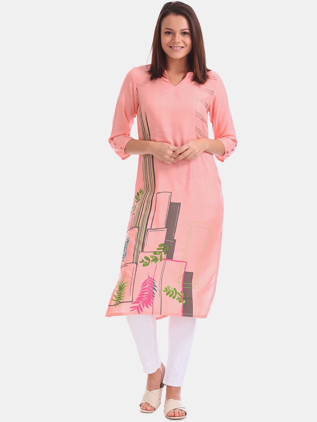 

Karigari Women Pink Printed Straight Kurta