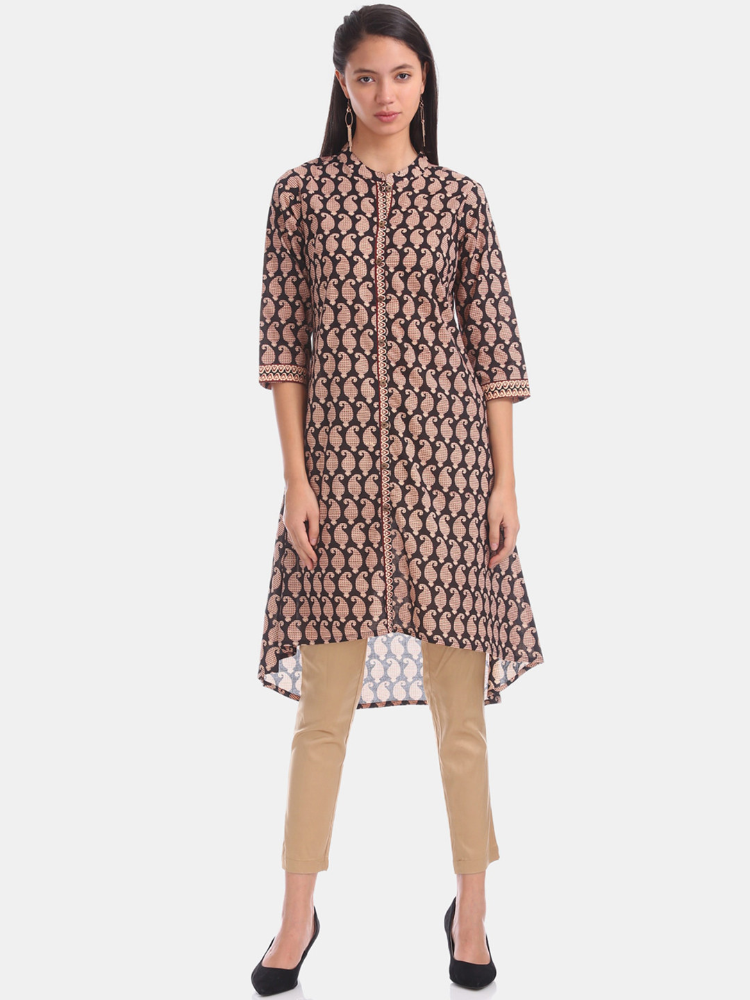 

Karigari Women Black & Beige Ethnic Motifs Printed Pure Cotton Kurta