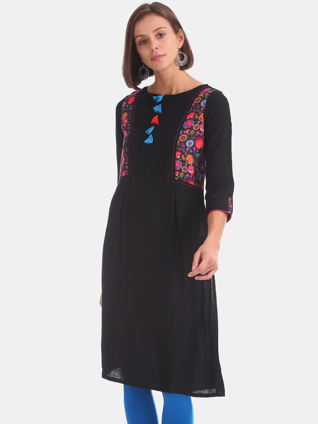 

Karigari Women Black Printed Straight Kurta