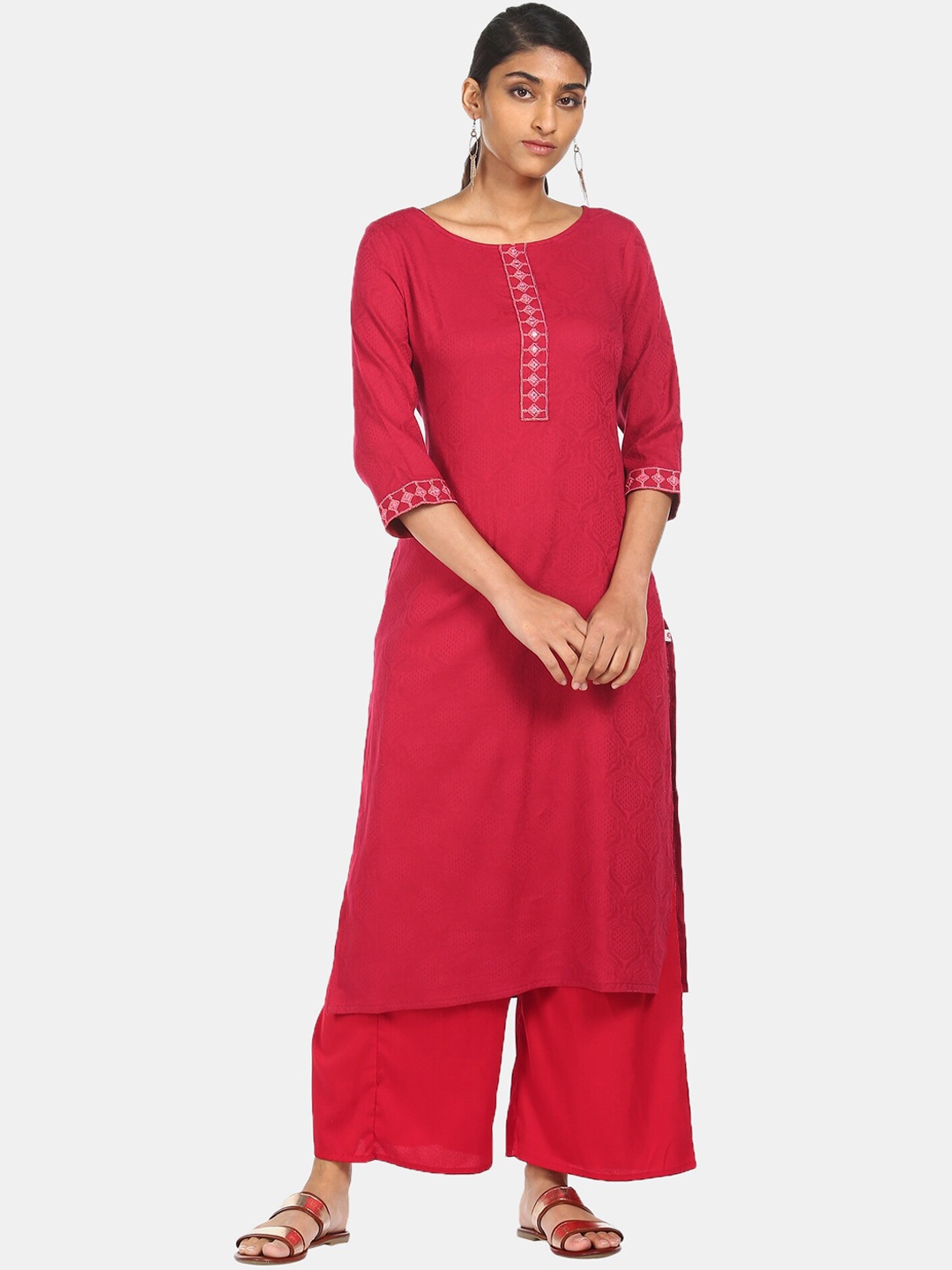

Karigari Women Pink Flared Sleeves Mirror Work Kurta