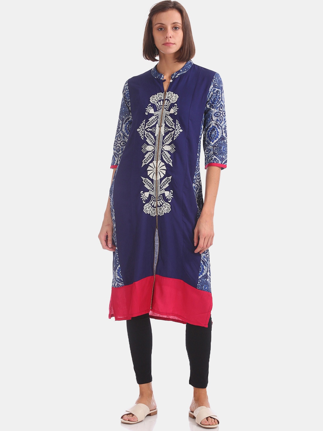

Karigari Women Blue Ethnic Motifs Embroidered Kurta