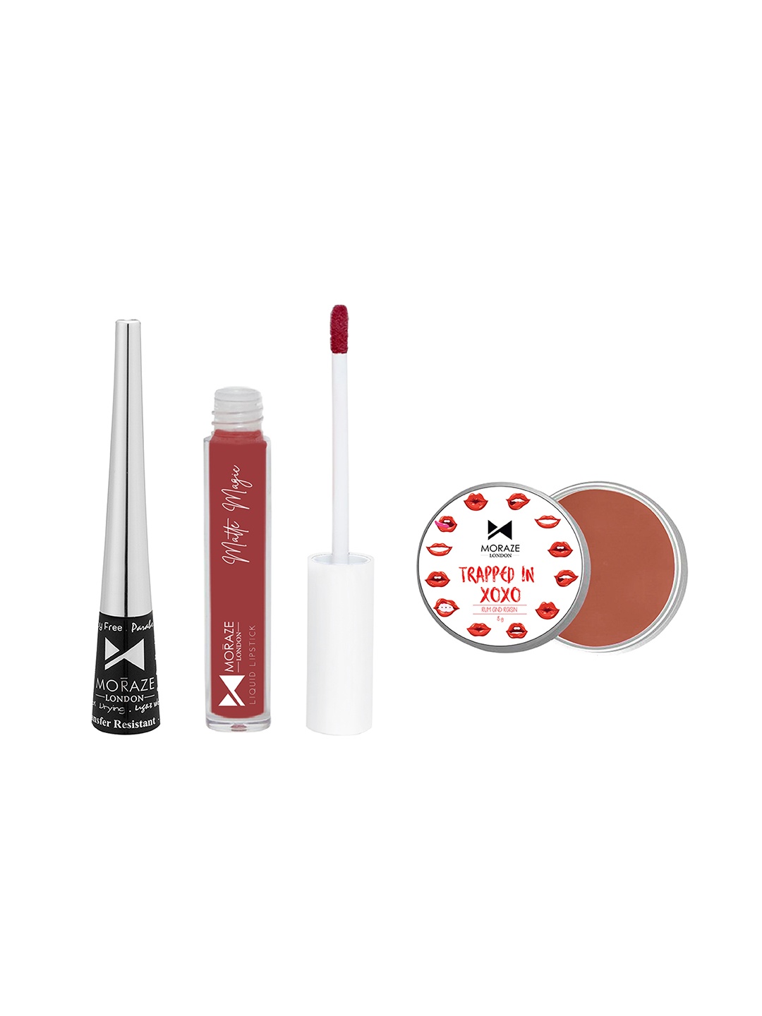 

Moraze Pack Of 1 Lipstick (Sorry) With 1 Eyeliner And 1 Lip Balm (Rum & Rusin), Multi