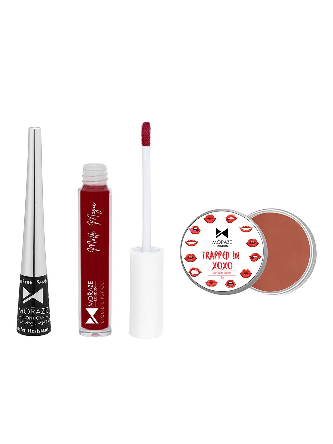 

Moraze Set Of 1 Eyeliner With 1 Red Liquid Lipstick & 1 Brown Lip Balm