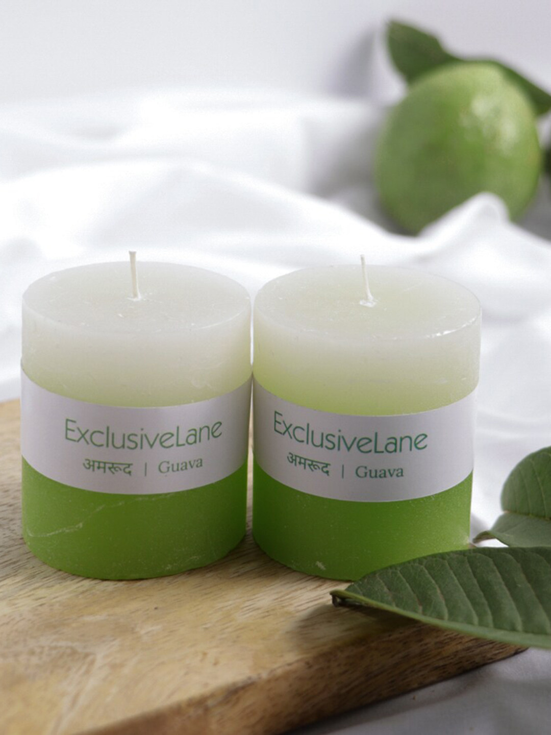 

ExclusiveLane Set of 2 Handmade Guava Scented Pillar Candle (8 Hour Burn Time Each), Green