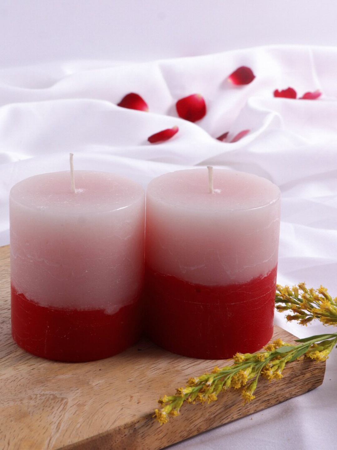 

ExclusiveLane Set of 2 Handmade Rose Scented Pillar Candle -8 Hour Burn Time