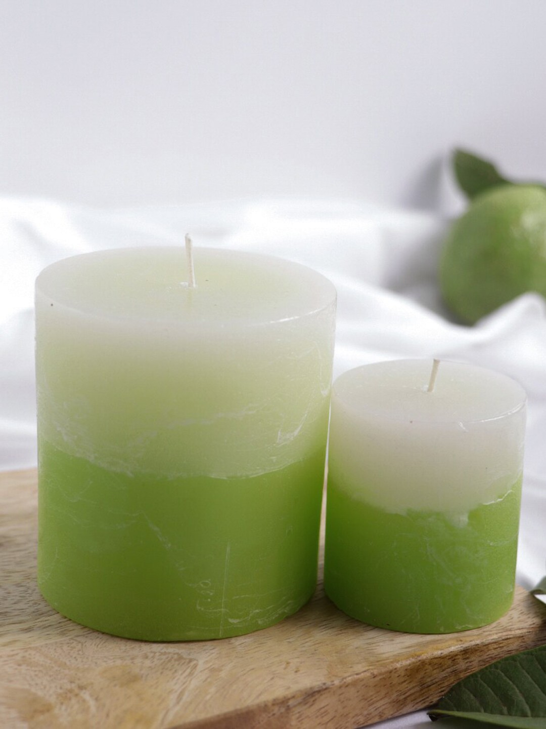 

ExclusiveLane Set Of 2 Guava Scented Pillar Candles (8-30 Hour Burn Time), Green