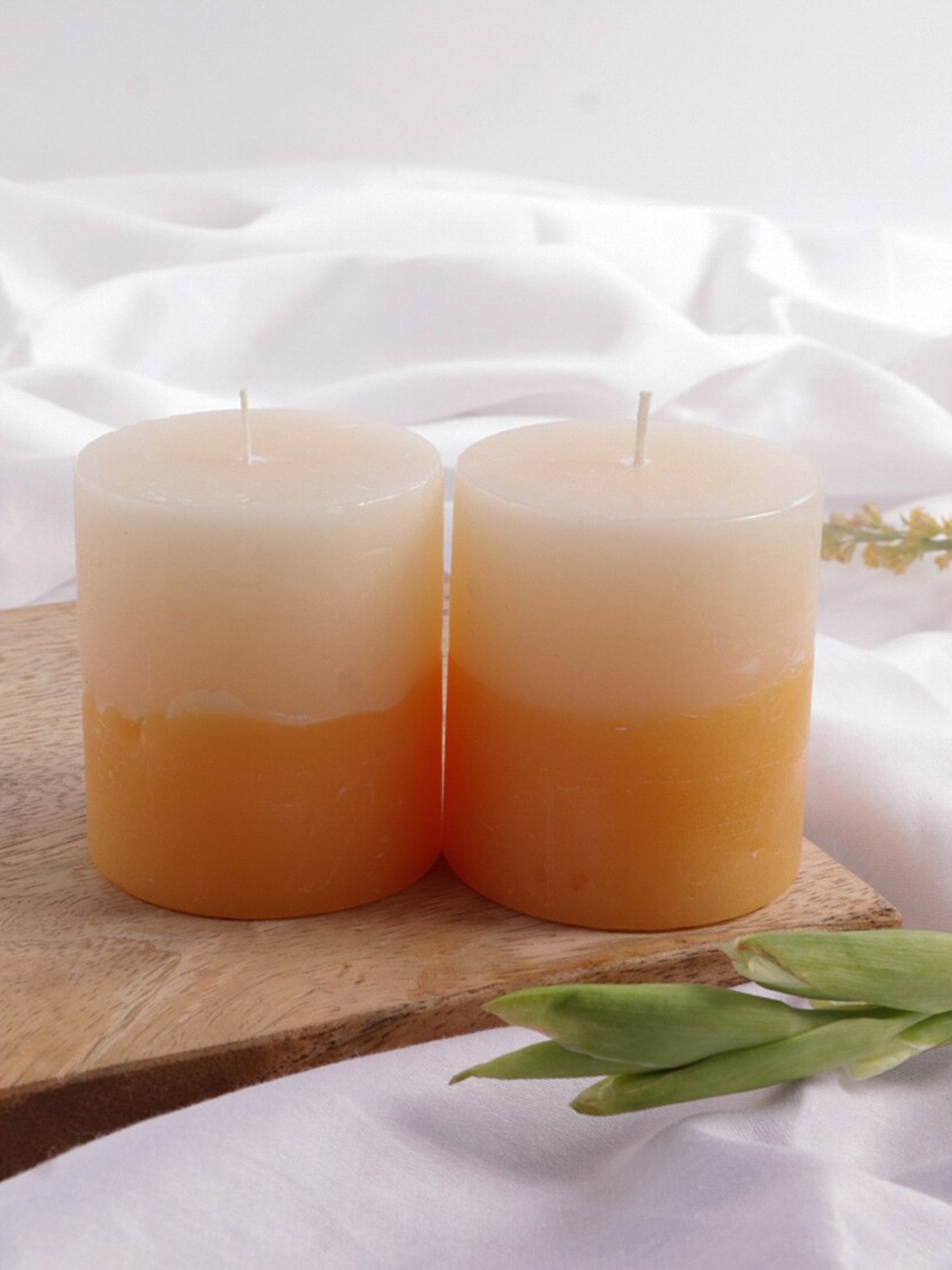 

ExclusiveLane Set of 2 Handmade Neroli Scented Pillar Candle (8 Hour Burn Time Each), Orange