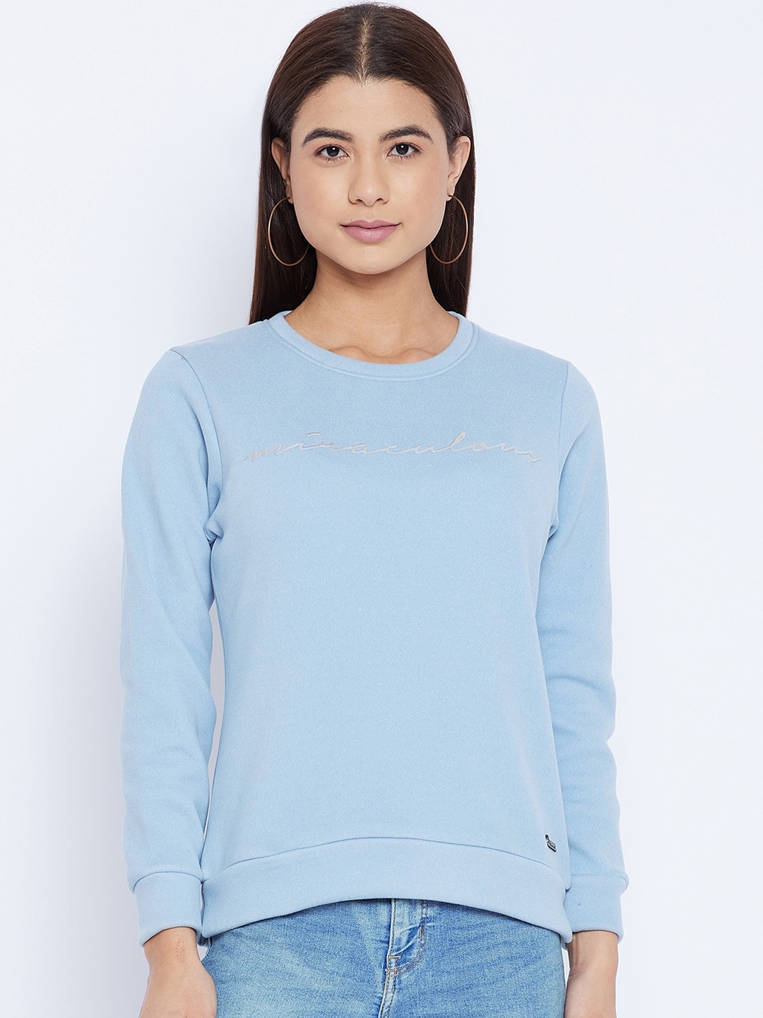 

Duke Women Blue Solid Woolen Sweatshirt