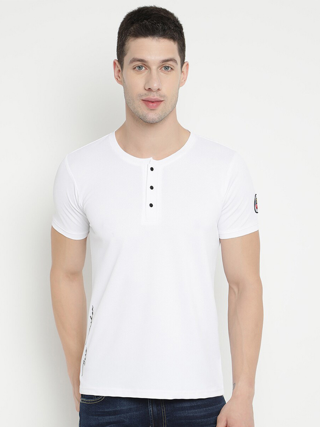 

V2 Value & Variety Men White Henley Neck T-shirt