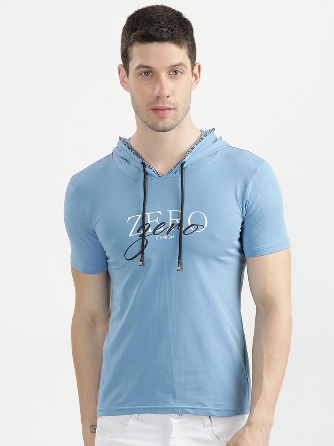 

V2 Value & Variety Men Blue Cotton Hooded Extended Sleeves T-shirt