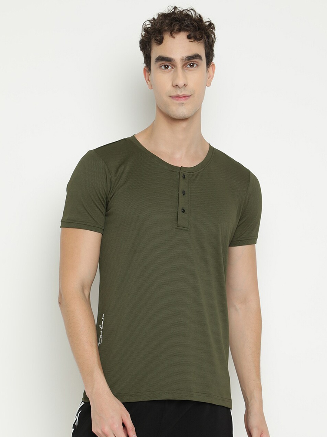 

V2 Value & Variety Men Olive Green Henley Neck T-shirt