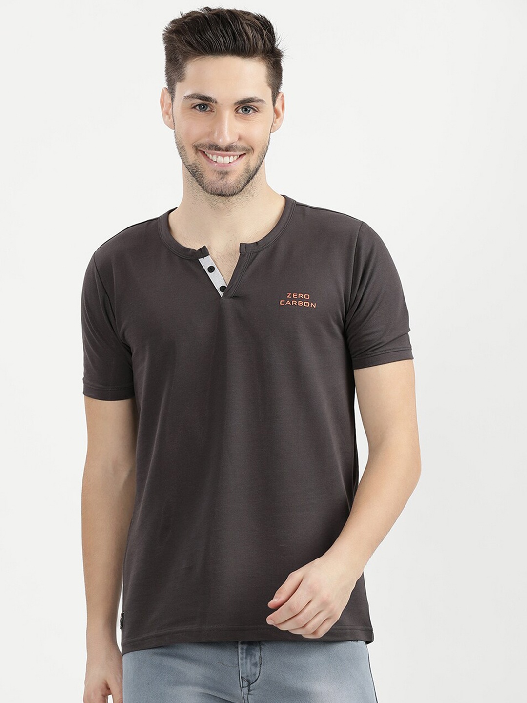 

V2 Value & Variety Men Grey Henley Neck T-shirt