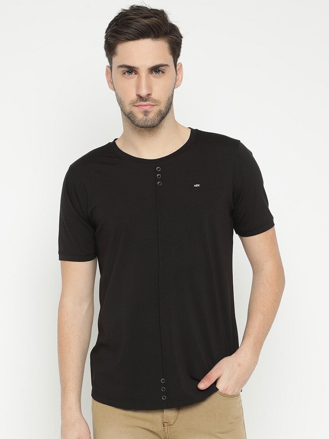

V2 Value & Variety Men Black Henley Neck T-shirt