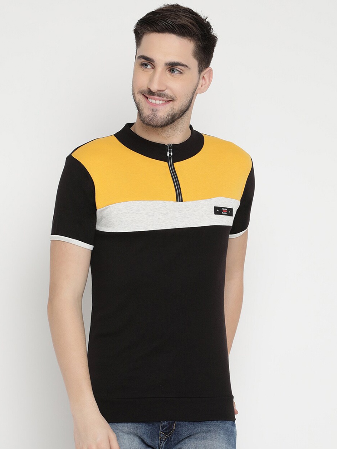 

V2 Value & Variety Men Mustard Yellow Colourblocked T-shirt