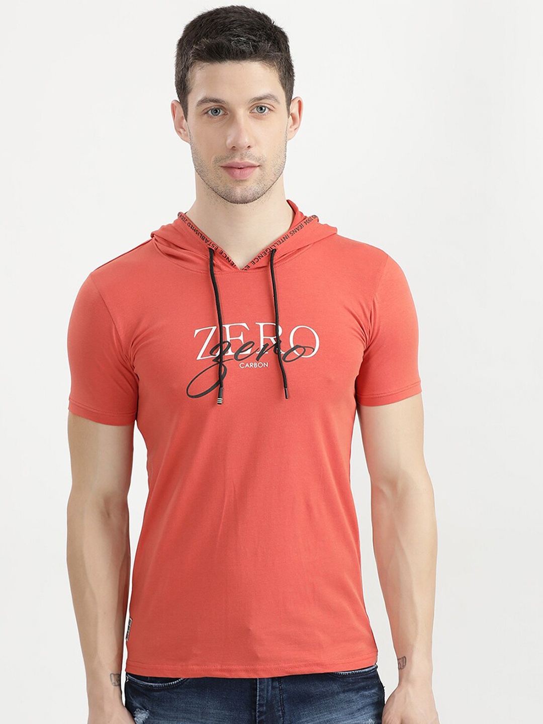 

V2 Value & Variety Men Rust Printed Hooded T-shirt