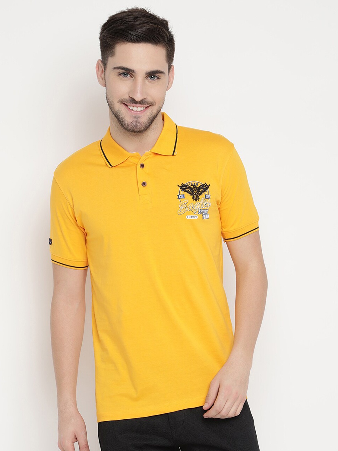

V2 Value & Variety Men Yellow Polo Collar Applique T-shirt
