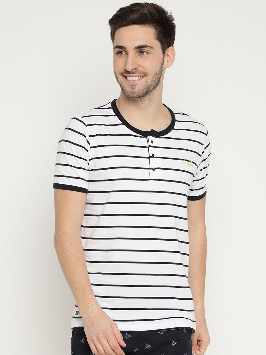 

V2 Value & Variety Men Navy Blue Striped Monochrome T-shirt