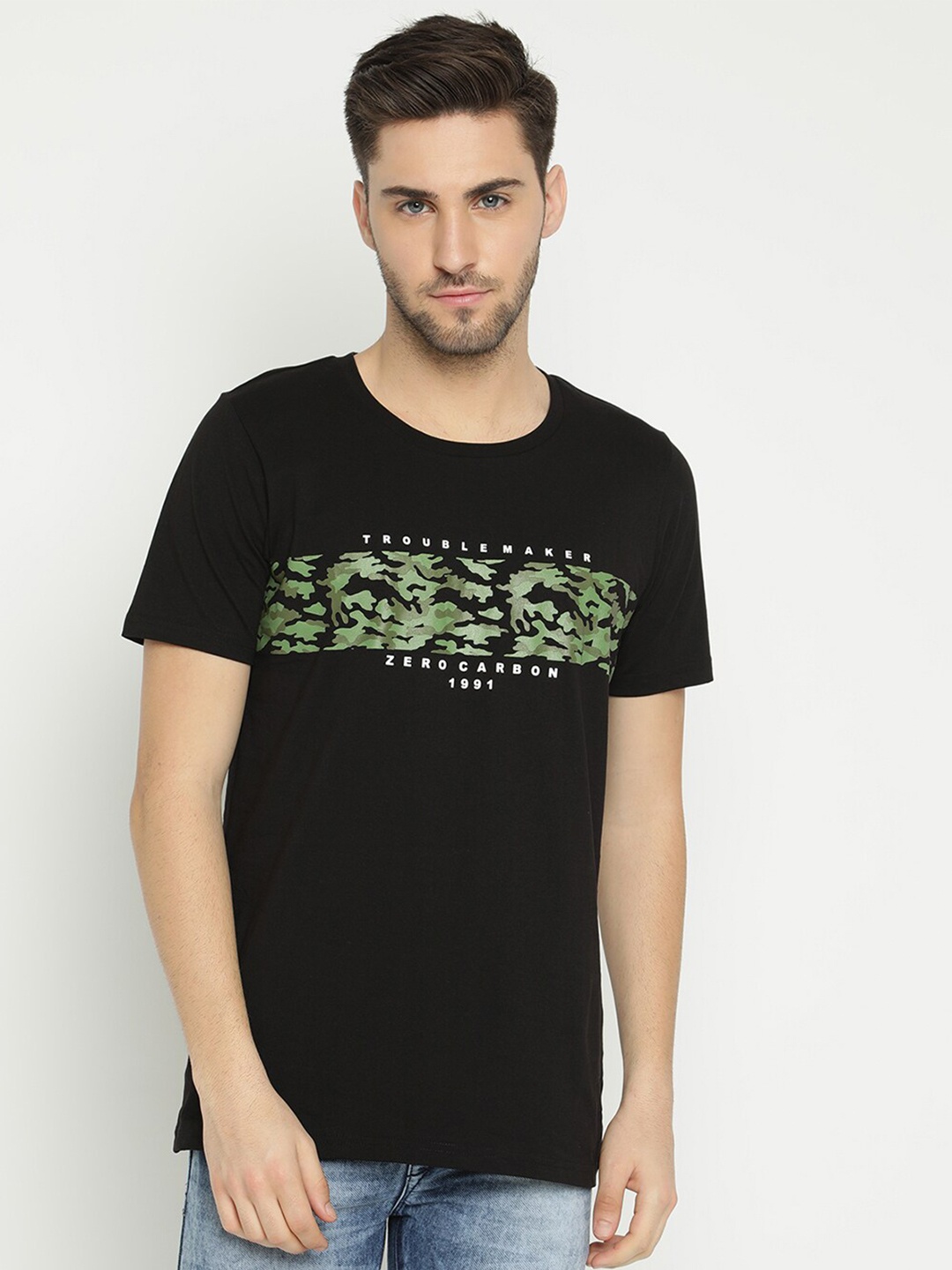 

V2 Value & Variety Men Black Typography Printed Cotton T-shirt