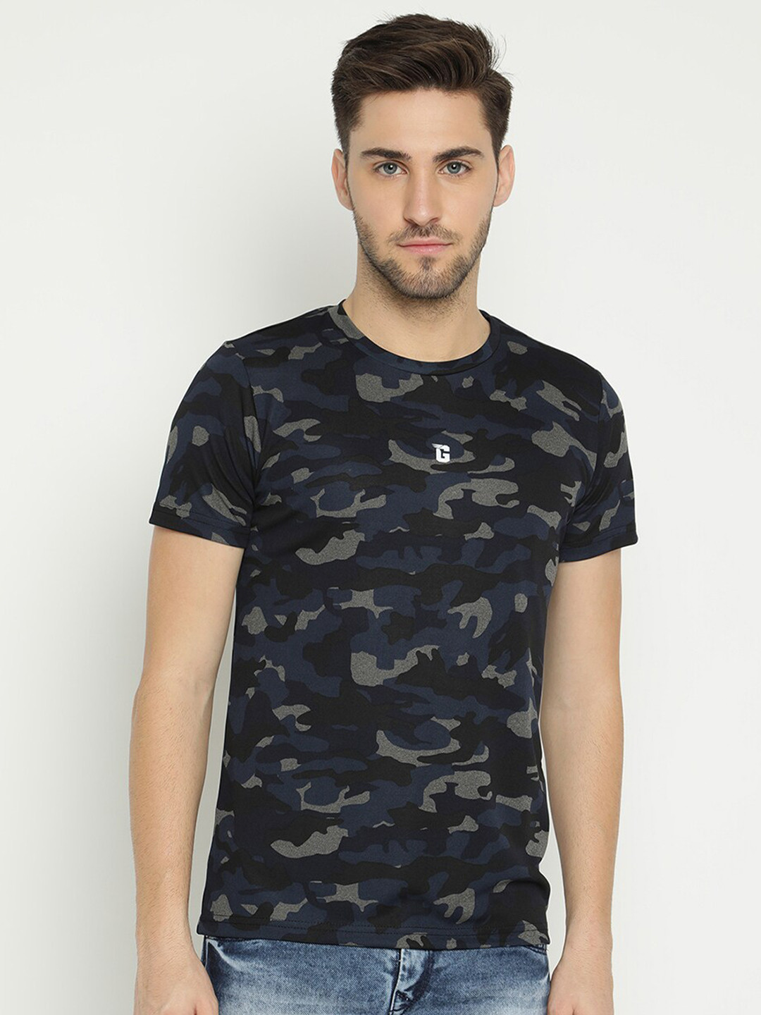 

V2 Value & Variety Men Blue Camouflage Printed T-shirt