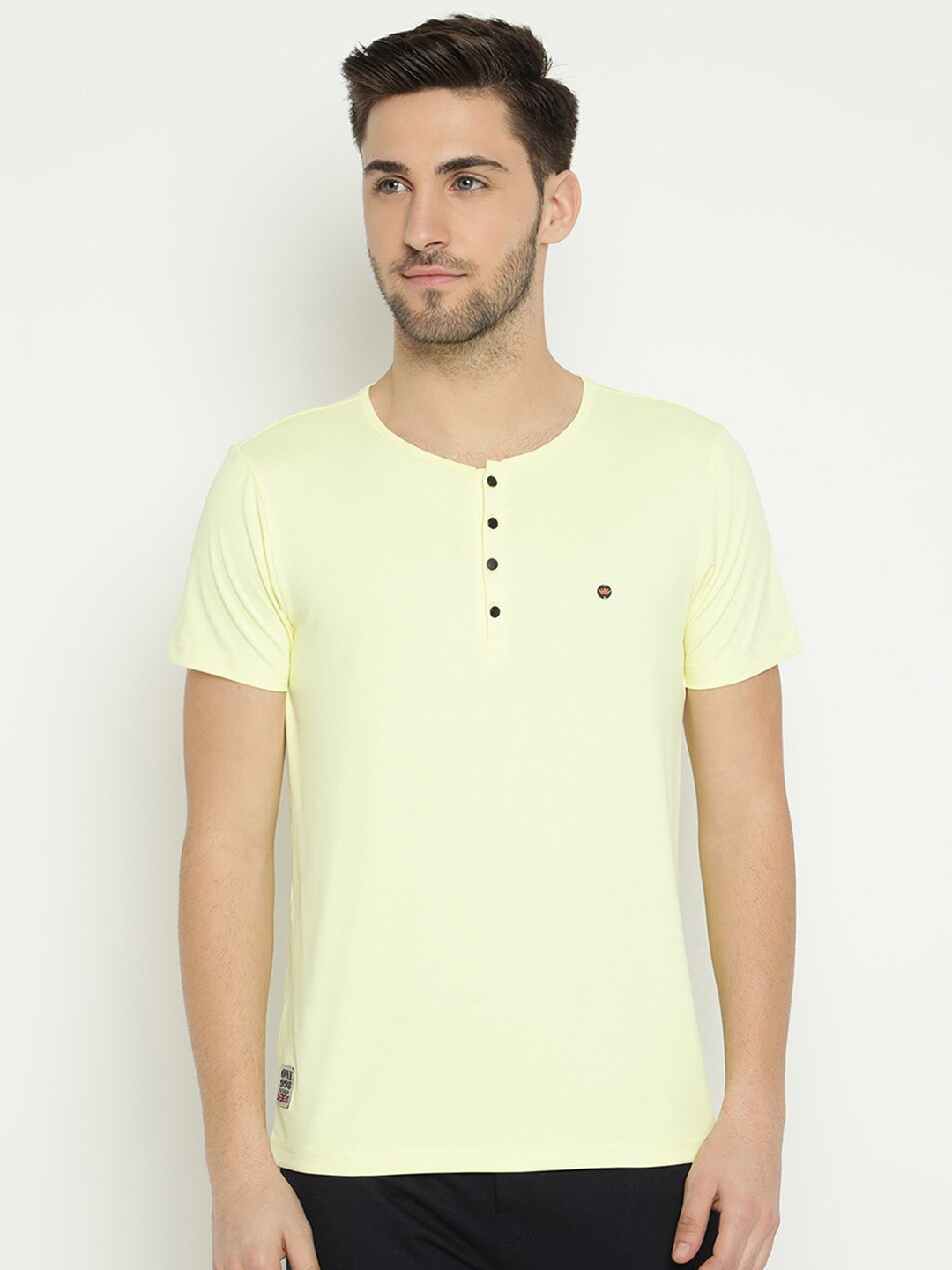 

V2 Value & Variety Men Yellow Henley Neck T-shirt
